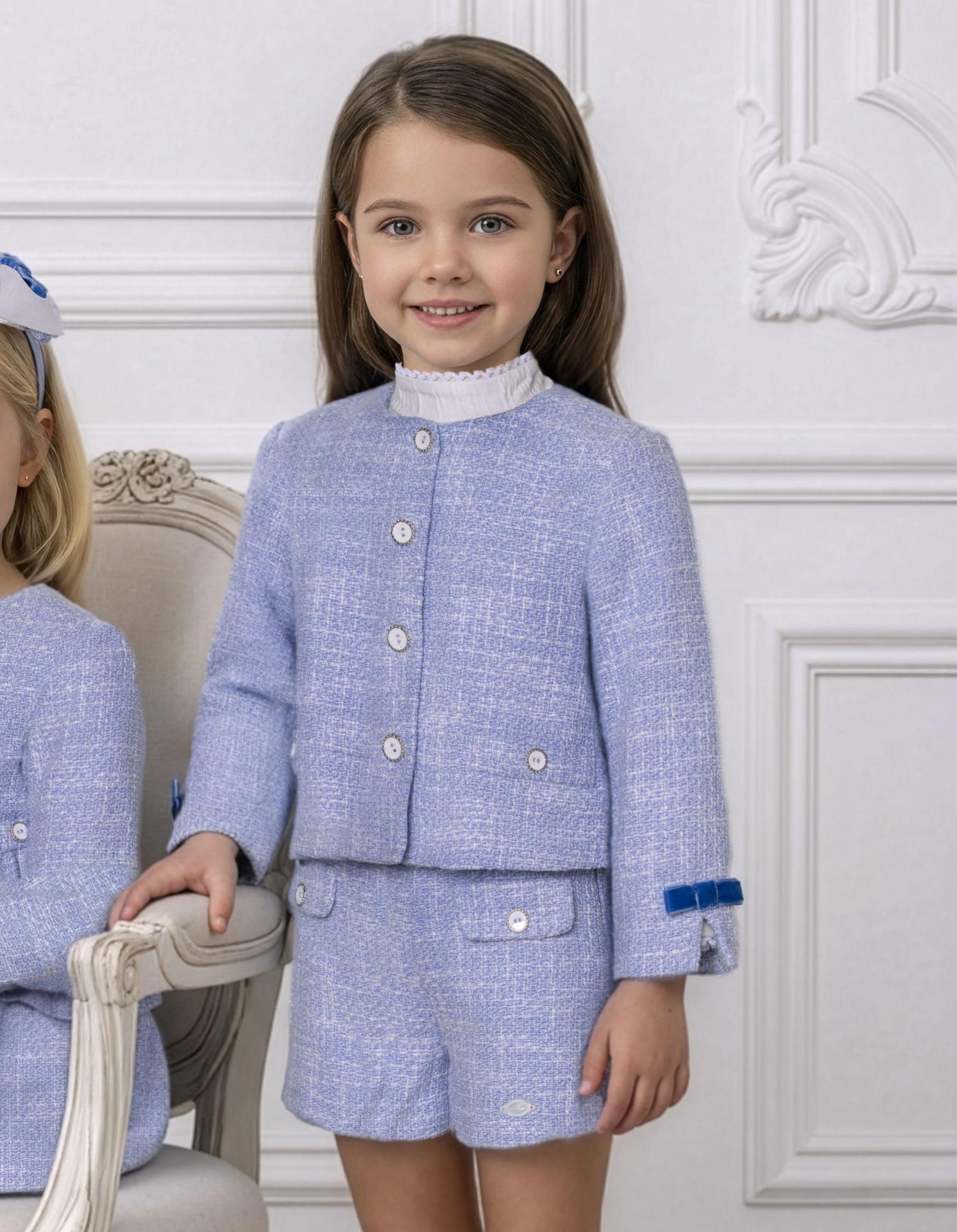 Miranda Conjunto Infantil Chaqueta y Short Tweet Azul Camisa Blanca "Jane" 0234/CH23
