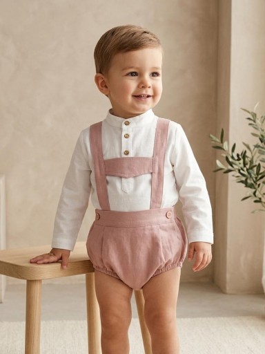 Vera by Nekenia Conjunto  Bébe Camisa Blanca Cuello Mao Peto Rosa 2421113 [0]