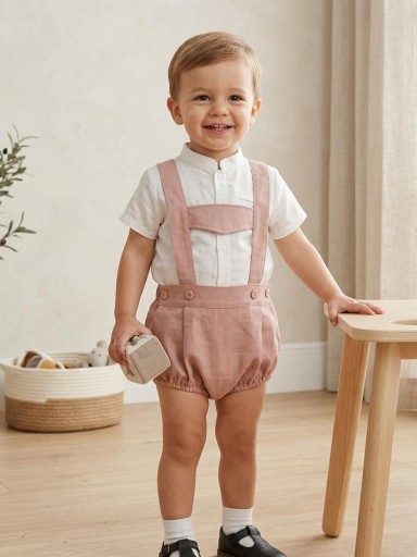 Nekenia Conjunto  Bébe Camisa Blanca Manga Corta Cuello Mao Peto Rosa 2421113 [0]