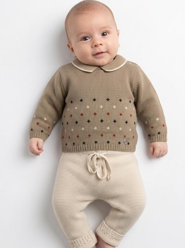 Juliana Vistiendo Bebés Conjunto Jersey, Pantalón y Gorro Punto Estrellas "Cuento" 25562 Tostado [0]