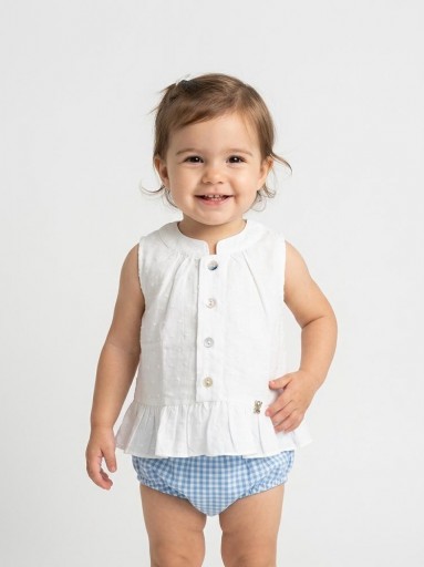 Nekenia Conjunto Bebé Blusa Sin Manga Plumeti Braguita Cuadro Vichy 24VC05 Azul [0]