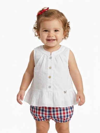 Nekenia Conjunto Bebé Blusa Sin Manga Plumeti Braguita Cuadros Corazones 24VC05 Rojo/Azul [0]