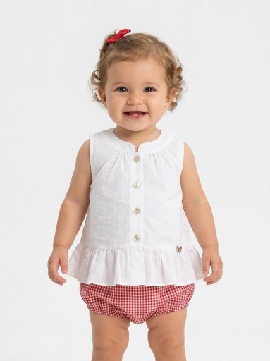 Nekenia Conjunto Bebé Blusa Sin Manga Plumeti Braguita Cuadro Vichy 24VC05 Rojo [0]