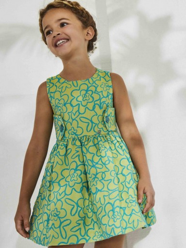 Nekenia Vestido Infantil Vuelo Jacard Adamascado Verde Tirantes Espalda 2321829 [1]