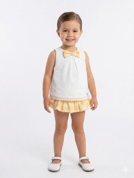 Nekenia Conjunto Bebé Blusa Tirantes Plumeti Braguita Cuadros 24VC18 Amarillo [0]