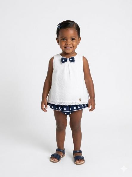 Nekenia Conjunto Bebé Blusa Tirantes Plumeti Braguita Topos 24VC18 Marino [0]