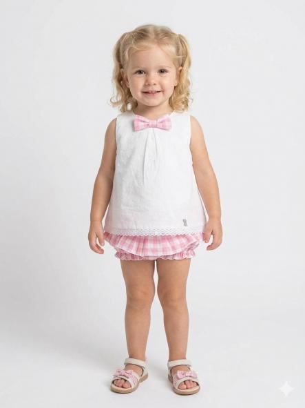 Nekenia Conjunto Bebé Blusa Tirantes Plumeti Braguita Cuadros 24VC18 Rosa [0]