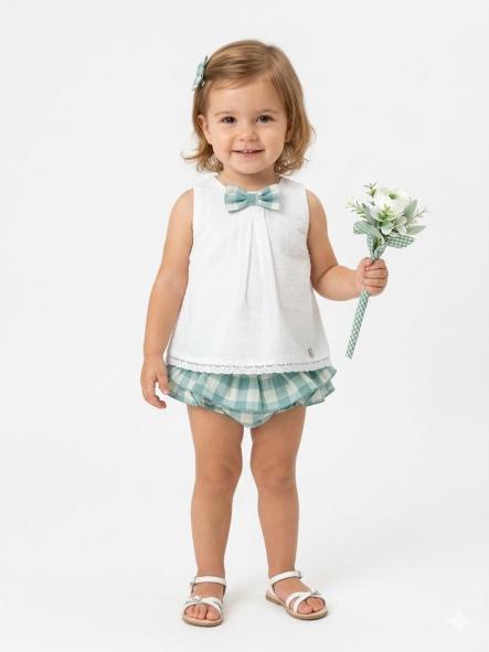 Nekenia Conjunto Bebé Blusa Tirantes Plumeti Braguita Cuadros 24VC18 Verde [0]