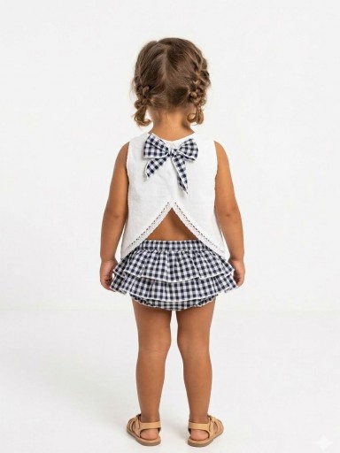 Nekenia Conjunto Bebé Blusa Tirantes Plumeti Braguita Cuadro Vichy 24VC18 Marino [1]
