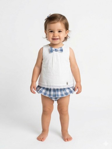 Nekenia Conjunto Bebé Blusa Tirantes Plumeti Braguita Cuadros 24VC18 Azul [1]