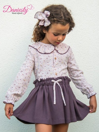 Daniesty Conjunto Infantil Blusa Malva Estampada Flores Falda Familia Violeta 014 [0]