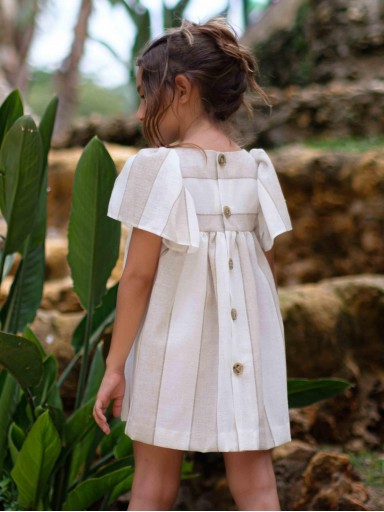 Nekenia Vestido Infantil Evasé Ceremonia Rayas Beig Manga Abullonada 24VV01 [1]