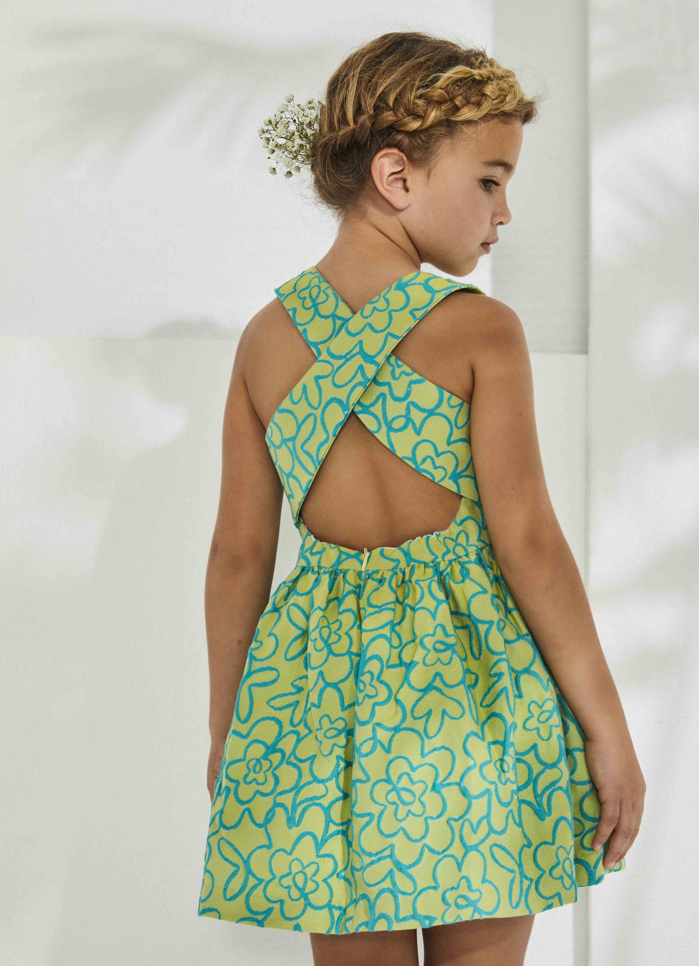 Nekenia Vestido Infantil Vuelo Jacard Adamascado Verde Tirantes Espalda 2321829