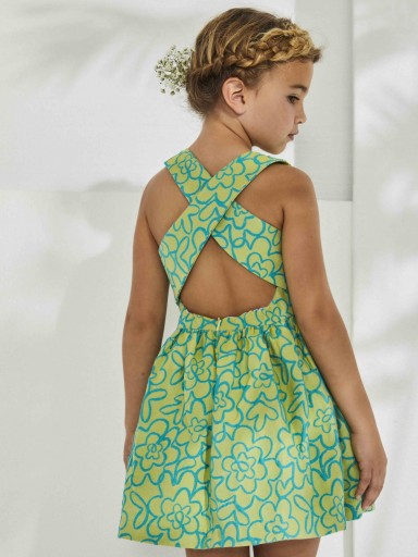 Nekenia Vestido Infantil Vuelo Jacard Adamascado Verde Tirantes Espalda 2321829 [0]