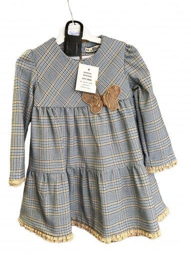  Nekenia Vestido Infantil Cuadros Azul Aplicación Mariposa Camel 2411800 [1]