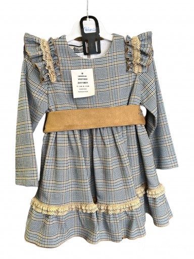  Nekenia Vestido Infantil Talle Alto Cuadros Azul Volantes Cintura Camel Lazada Espalda 2411801 [2]