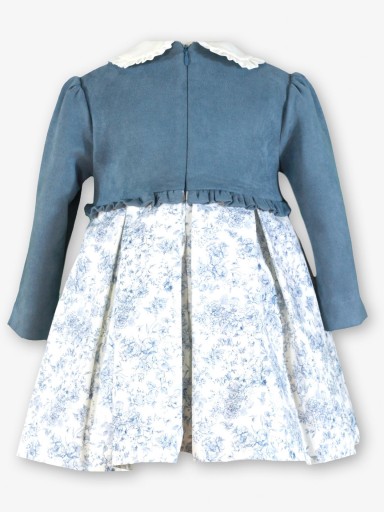 Miranda Vestido Infantil Ceremonia Cuerpo Antelina Azul Falda Tablas Blanca Estampado Flores Azul "Blancanieves" 0243/V [2]