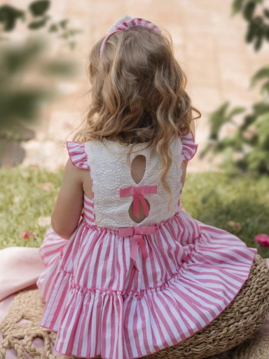 Miranda vestido infantil rayas rosa delantero blanco adamascado "Cirnius" 0244/V