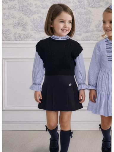 Miranda Conjunto Infantil Camisa Rayas Chaleco Punto Marino Falda Tablas Marino "Lottie" 0244/CH2F [0]