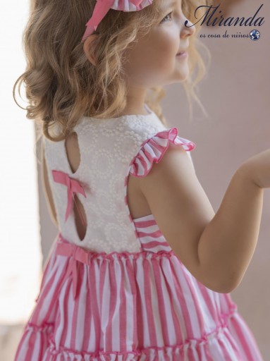 Miranda vestido infantil rayas rosa delantero blanco adamascado "Cirnius" 0244/V [1]