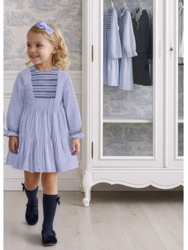 Miranda Vestido Infantil  Rayas Azules Nido de Abeja "Lottie" 0244/V [0]