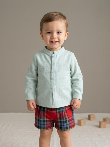 Nekenia Conjunto Niño Camisa Verde Pantalón Corto Cuadros 2321507 [0]