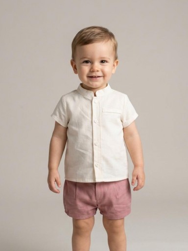 Nekenia Conjunto Bébe Camisa Beig m/c Pantalón Corto Rosa Palo 2321500 [0]