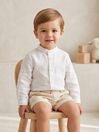 Nekenia Conjunto Bébe Camisa Blanca m/l Pantalón Corto Beig 2421502 [0]