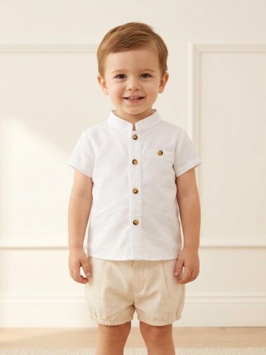 Nekenia Conjunto Bébe Camisa Blanca m/c Pantalón Corto Beig 2321100 [0]