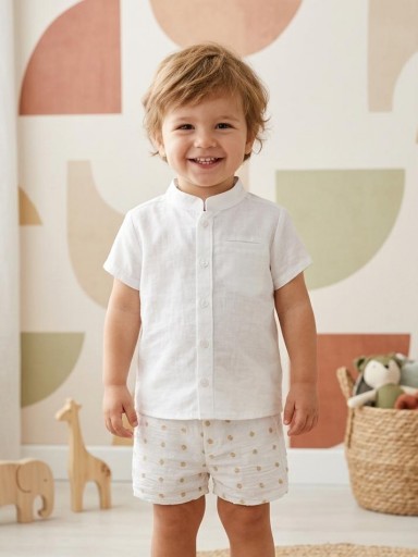 Nekenia Conjunto Bébe Camisa Beig m/c Pantalón Corto Plumeti Topos beige 2321500 [0]