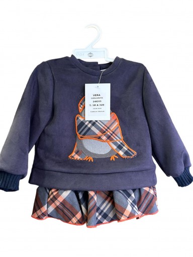 Vera by Nekenia conjunto bebé Sudadera Marino Aplicación Pingüino Braguita Sobrefalda Cuadros 24IC03 [1]