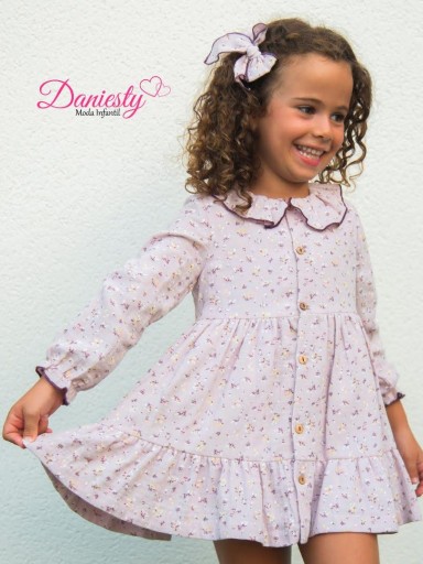 Daniesty Vestido Infantil Vuelo Tipo Camisero Malva Estampado Flores Familia Violeta 002 [0]
