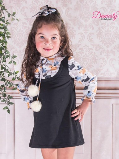 Daniesty Vestido Infantil tipo Pichi Marino Ebasé Pompones Mangas Estampadas Perritos Familia Toby 017 [0]