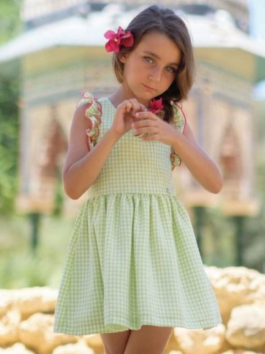 Nekenia Vestido Infantil Sapito Cuadros Pistacho Tirantes Cruzados Espalda Vivos Fucsia 24VV08 [0]