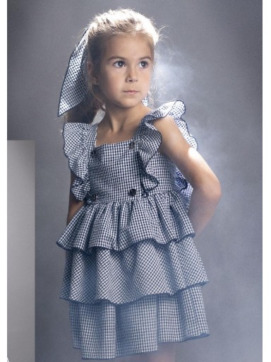 Basmarti Vestido Infantil cuadro vichy blanco y negro volantes 25035 Simone de Beauvoir