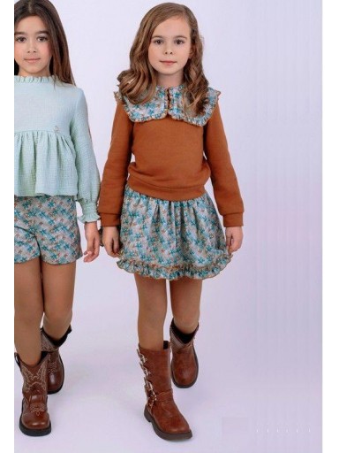  Nekenia Conjunto Infantil Sudadera Camel Falda Estampado Flores Azul "Mercurio" 2511015 [1]