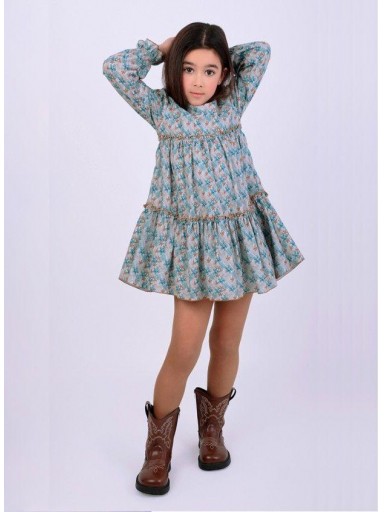  Nekenia Vestido Infantil Con Cortes Estampado Flores Azul "Mercurio" 2511807 [1]