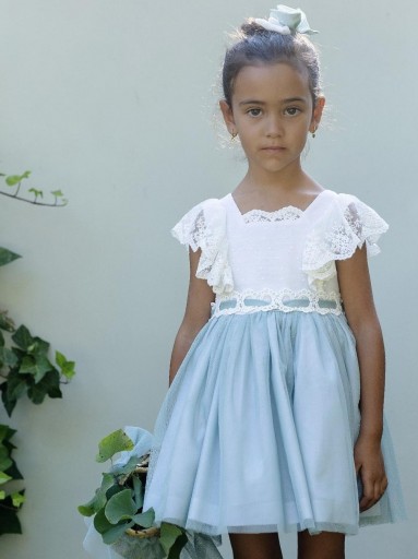 Basmarti Vestido Infantil falda tul azul pasacintas cuerpo encaje 25251 Catalina II La Grande