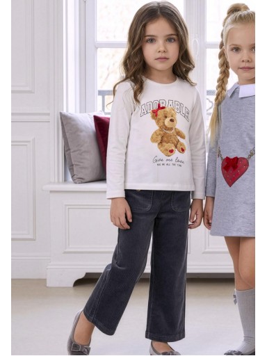 Miranda Conjunto Infantil Camiseta Beig Osita Lazada Pantalon largo Pana Gris "Ursula" 0253/23 [0]