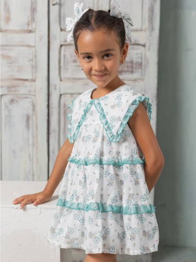 Basmarti Vestido Infantil estampado bicicletas volantes verde Marquesa de Pompadour 25332