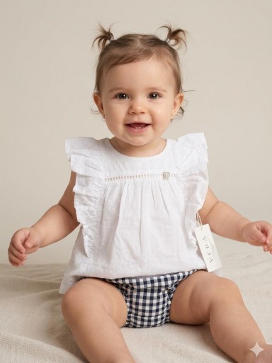 Nekenia Conjunto Bebé Blusa Sin Manga Blanca Braguita Cuadros 24VC06 Marino [0]