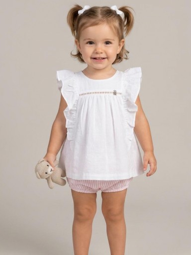 Nekenia Conjunto Bebé Blusa Sin Manga Blanca Braguita Rayas 24VC06 Rosa [0]