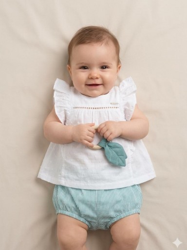 Nekenia Conjunto Bebé Blusa Sin Manga Blanca Braguita Rayas 24VC06 Verde [0]