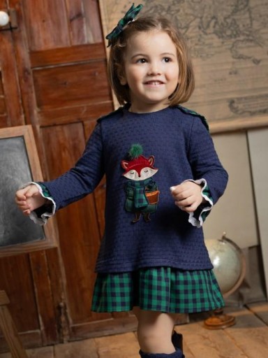 Basmarti Vestido Infantil Combinado Cuerpo Marino Zorrito Falda Cuadros "Metropolitan" 25532 [0]