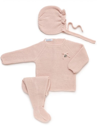 Juliana Vistiendo Bebés Conjunto  Jersey, Polaina y Gorro Punto Recogidas "Piano" 25560 Rosa Palo [1]