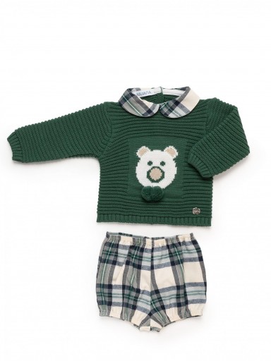 Juliana Vistiendo Bebés Conjunto Pantalón Cuadros Oso "Sinfonía" 25589 Verde Musgo