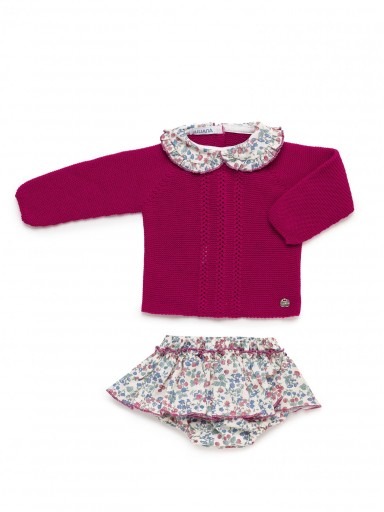 Juliana Vistiendo Bebés Conjunto  Jersey Fucsia Ranita Volante Florecitas "Ritmo" 25601 Fucsia [1]