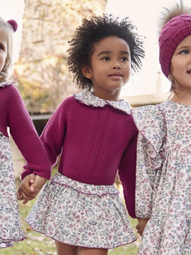 Juliana Vistiendo Bebés Conjunto  Jersey Fucsia Ranita Volante Florecitas "Ritmo" 25601 Fucsia