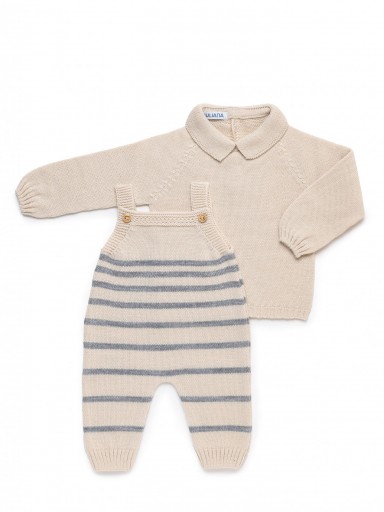 Juliana Vistiendo Bebés Conjunto Peto Punto Rayado con Jersey "Sonata" 25607 Crema Gris [2]