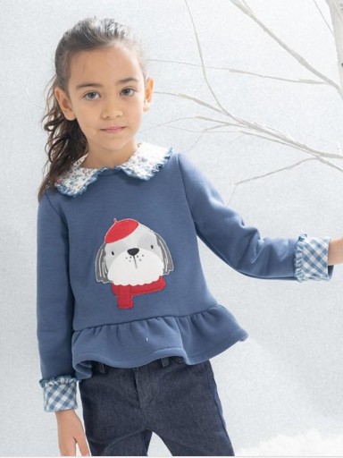 Basmarti Sudadera Infantil Azul Aplicación Perrito Puños Cuadros Cuello Estampado "Pompidou" 25613 [0]